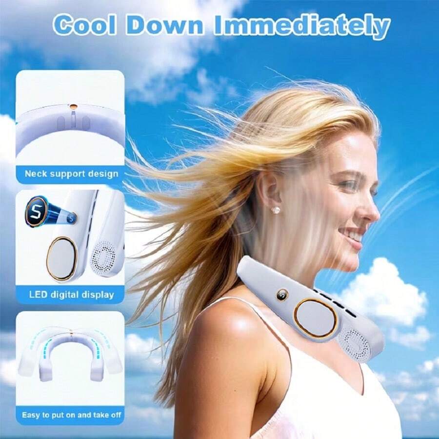 Hands-Free Bladeless Neck Fan Portable Rechargeable, 360° Cooling Neck Fan