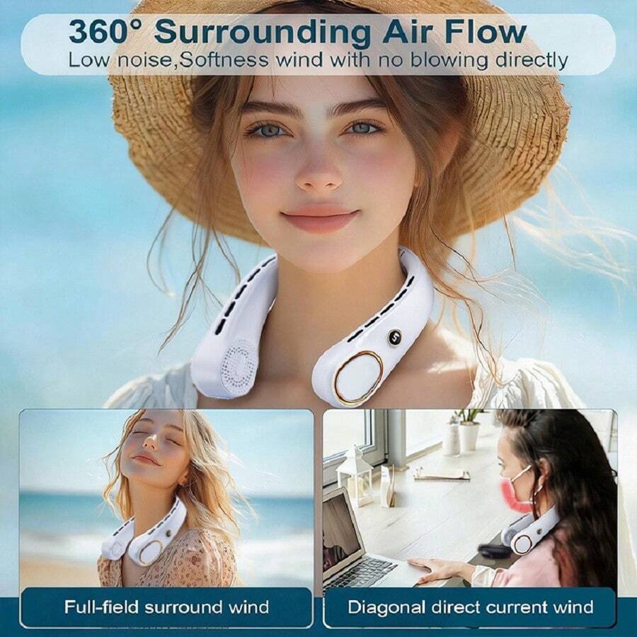 Hands-Free Bladeless Neck Fan Portable Rechargeable, 360° Cooling Neck Fan