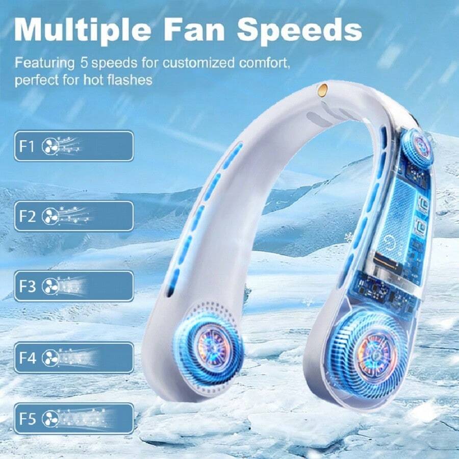 Hands-Free Bladeless Neck Fan Portable Rechargeable, 360° Cooling Neck Fan