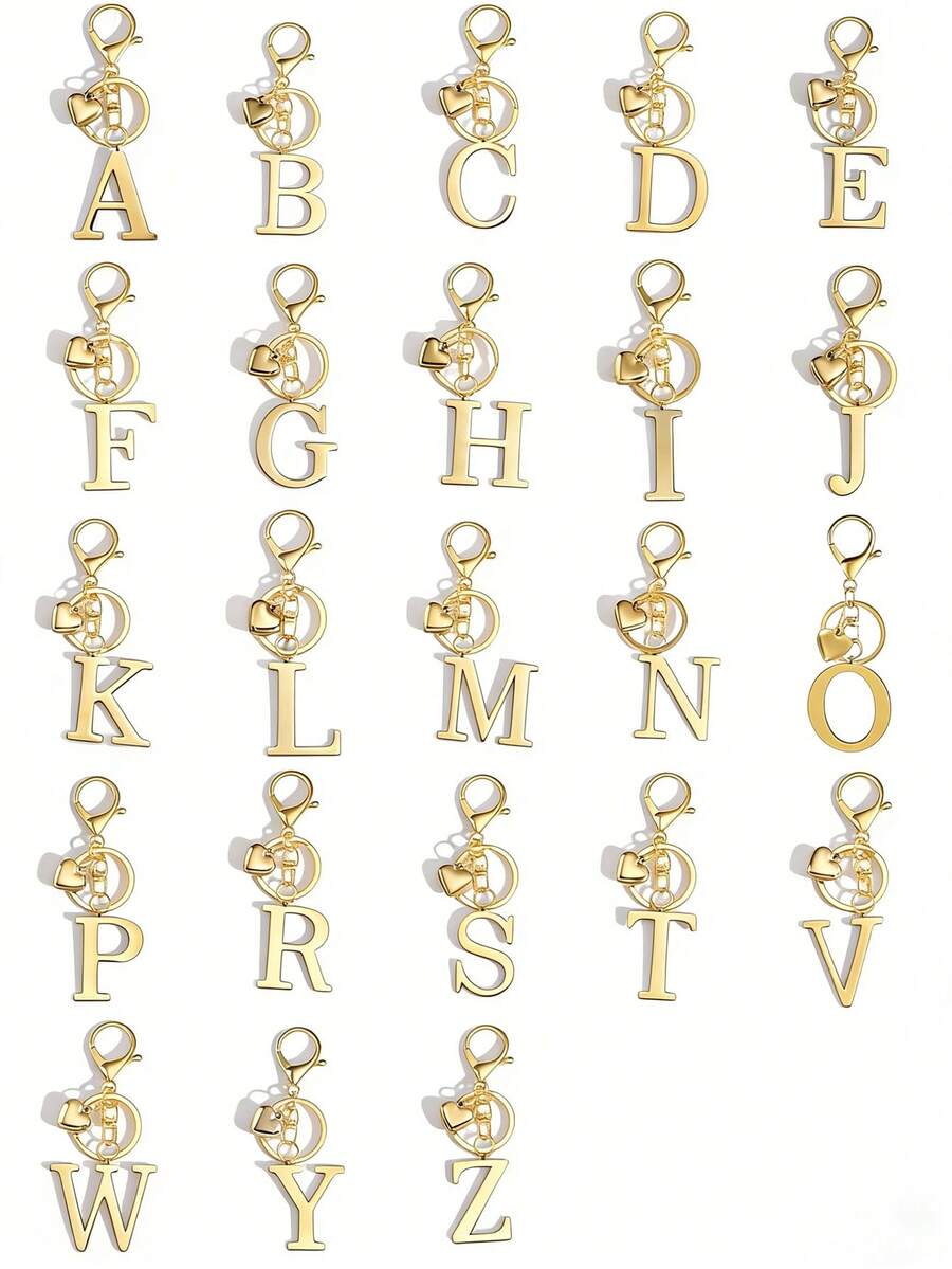 Elegant Metal Heart-Shaped Letter Keychain