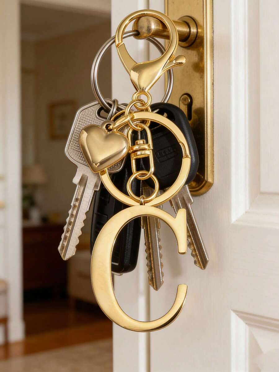 Elegant Metal Heart-Shaped Letter Keychain