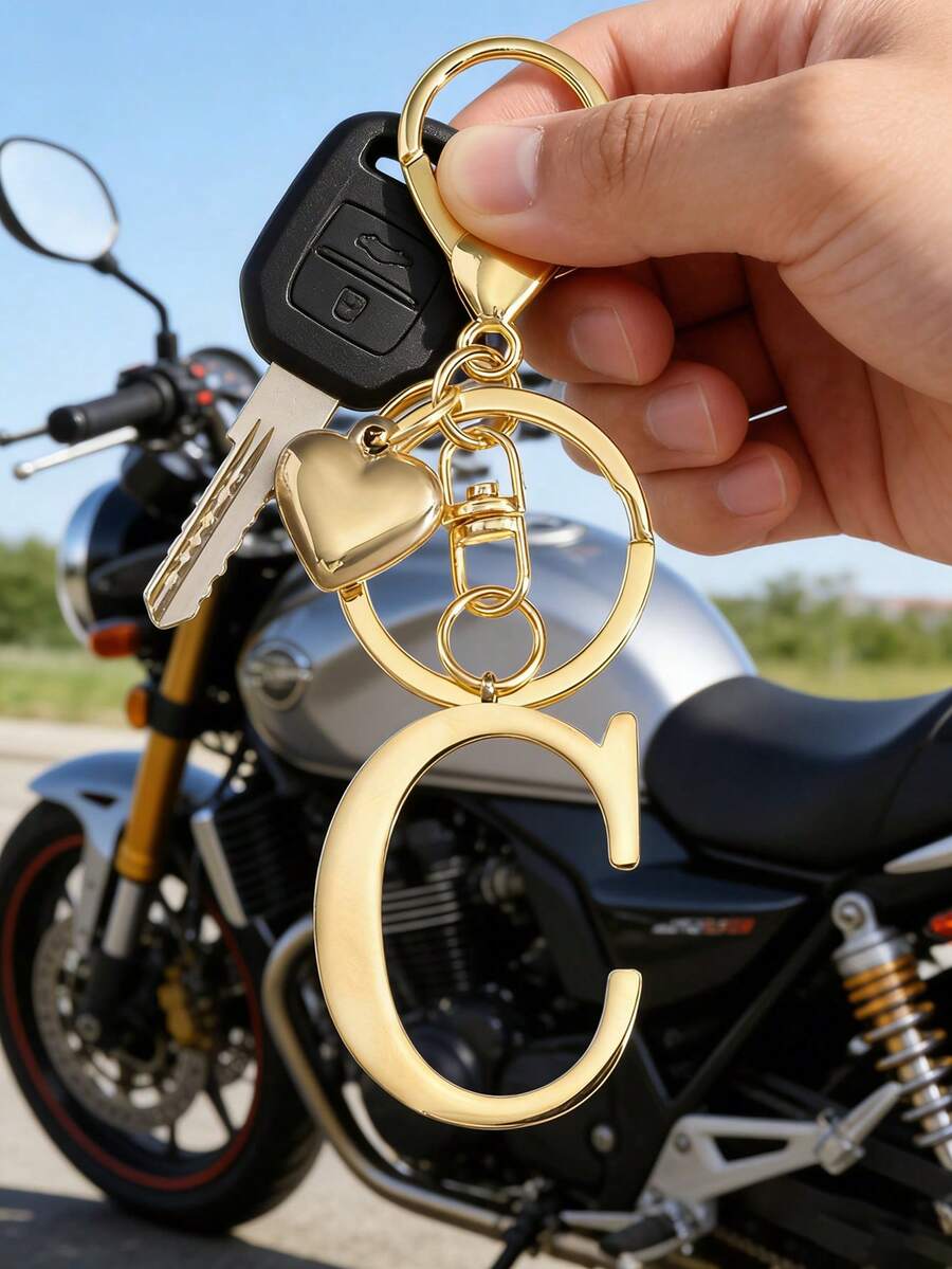 Elegant Metal Heart-Shaped Letter Keychain