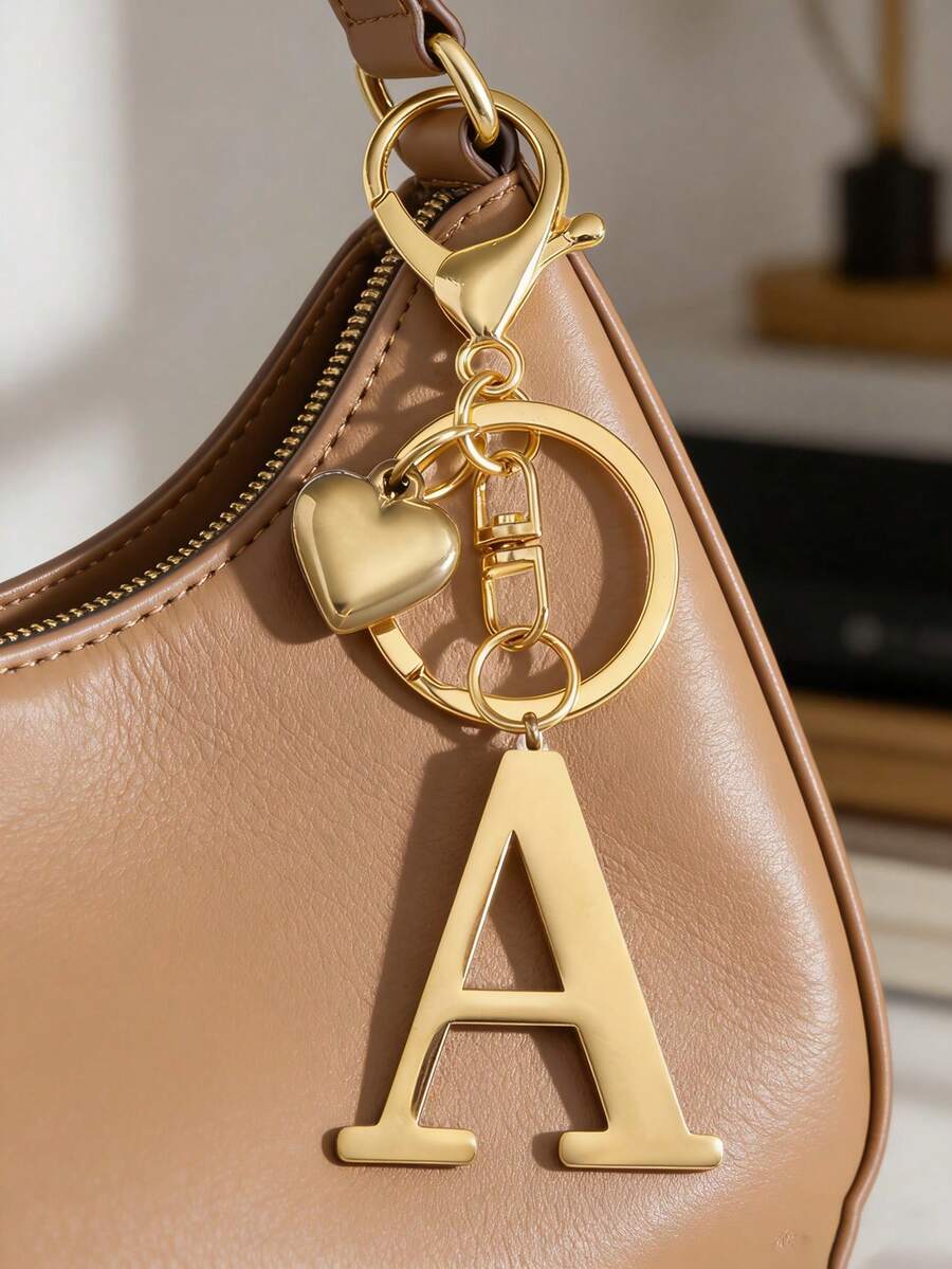 Elegant Metal Heart-Shaped Letter Keychain