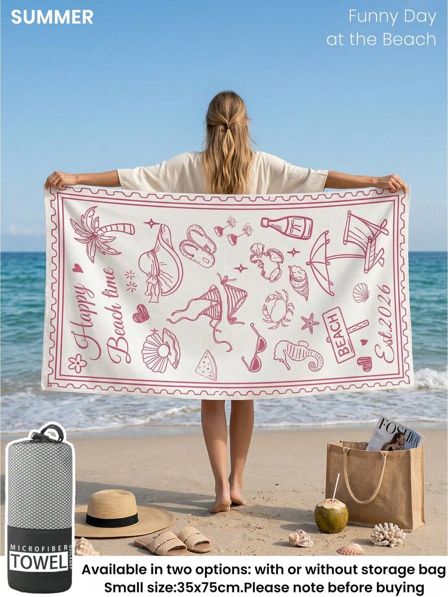 Blue Shell Print Beach Towel, Swimming Towel