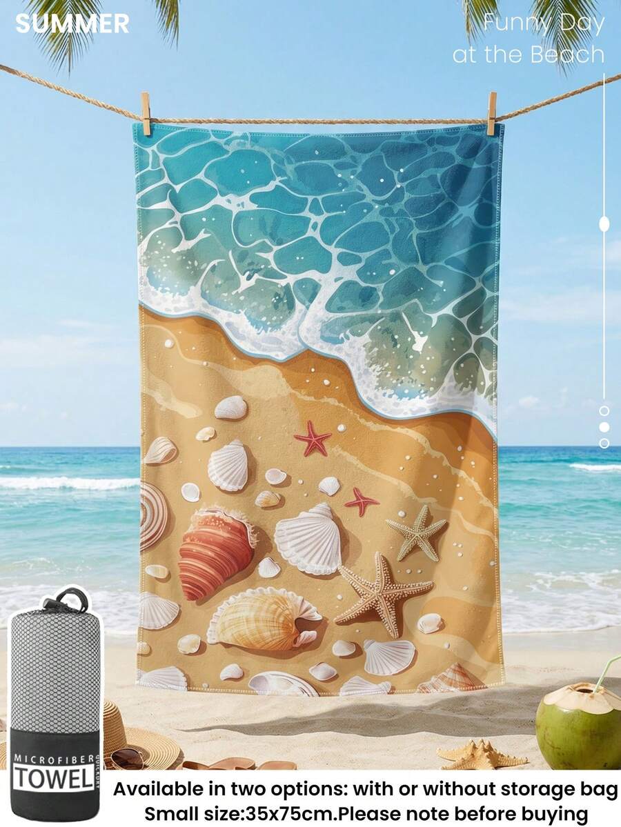 Blue Shell Print Beach Towel, Swimming Towel