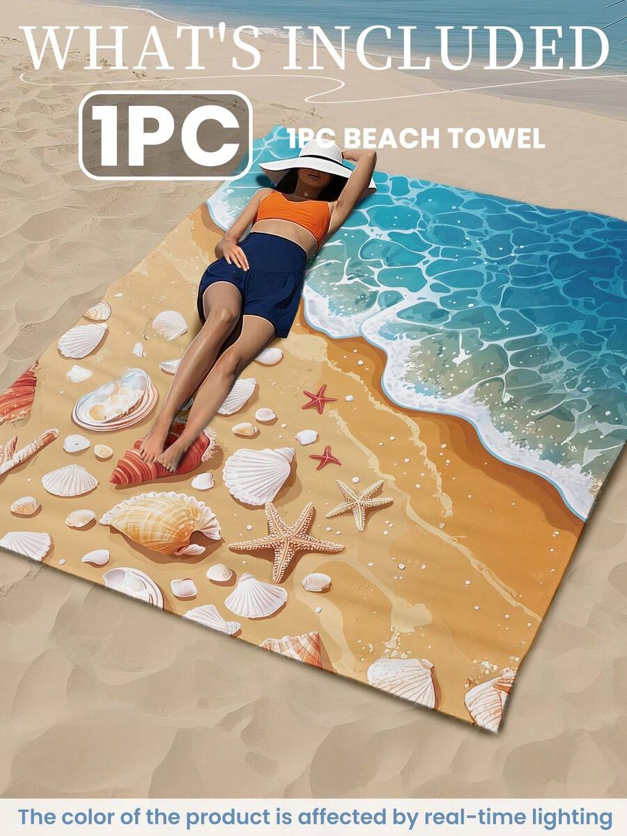 Blue Shell Print Beach Towel, Swimming Towel