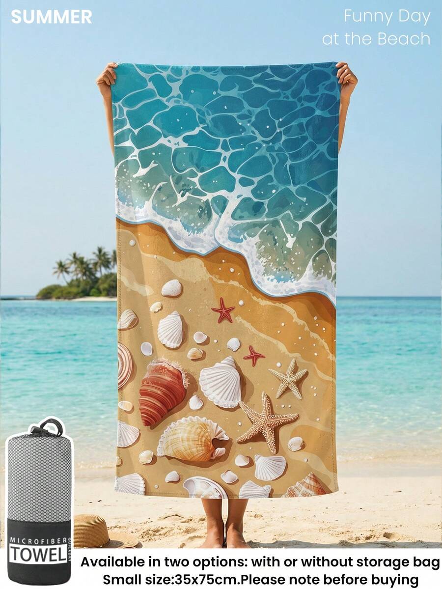 Blue Shell Print Beach Towel, Swimming Towel