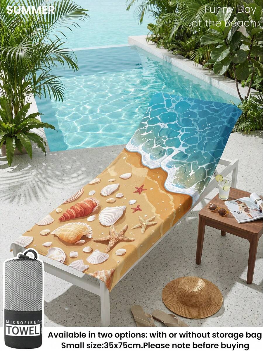 Blue Shell Print Beach Towel, Swimming Towel