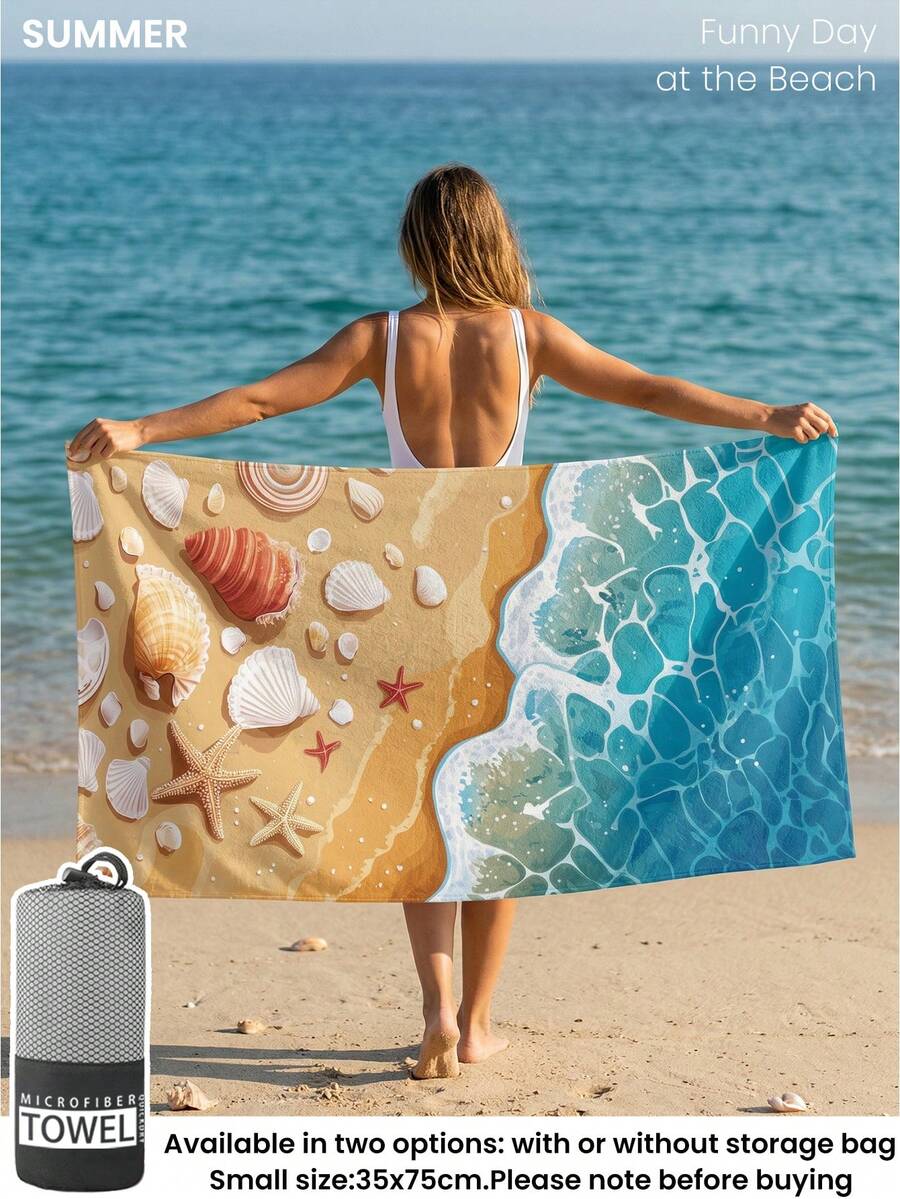 Blue Shell Print Beach Towel, Swimming Towel