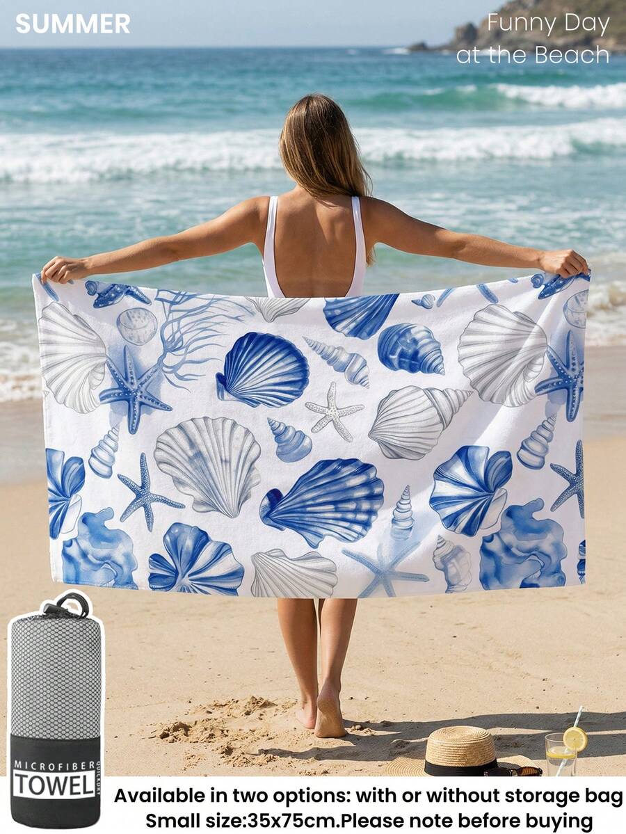 Blue Shell Print Beach Towel, Swimming Towel