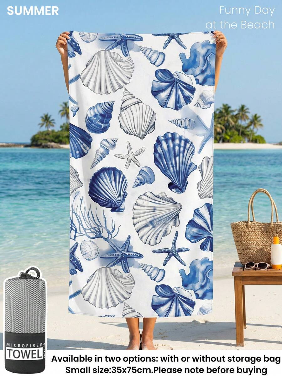 Blue Shell Print Beach Towel, Swimming Towel
