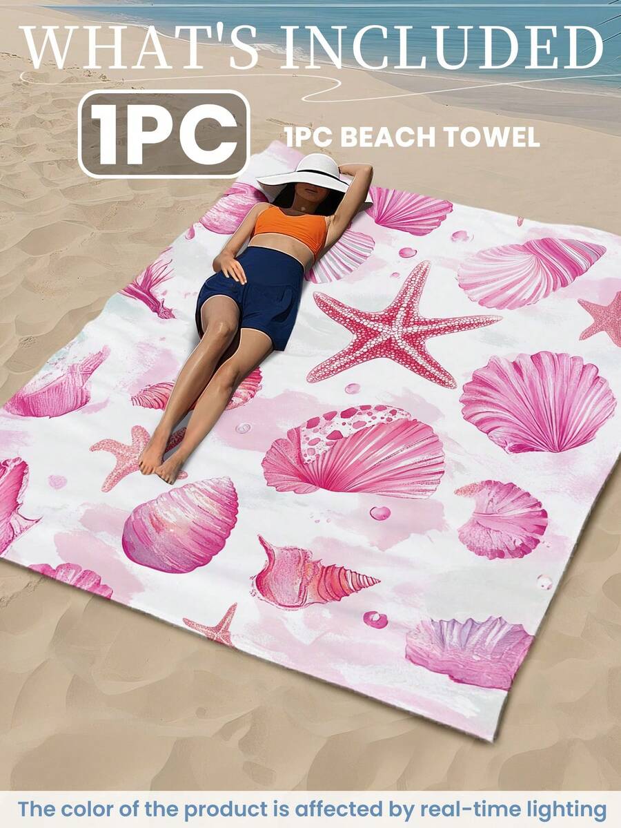 Blue Shell Print Beach Towel, Swimming Towel