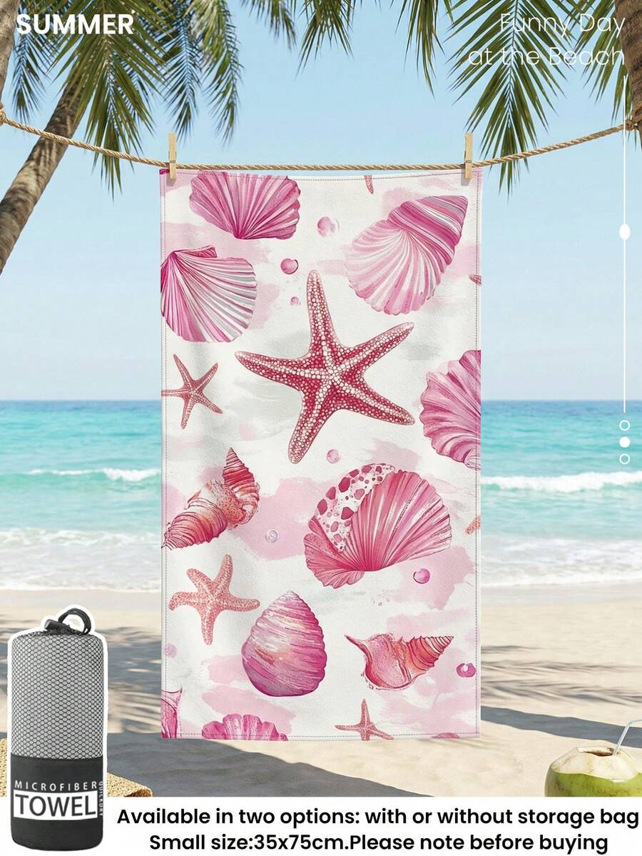 Blue Shell Print Beach Towel, Swimming Towel