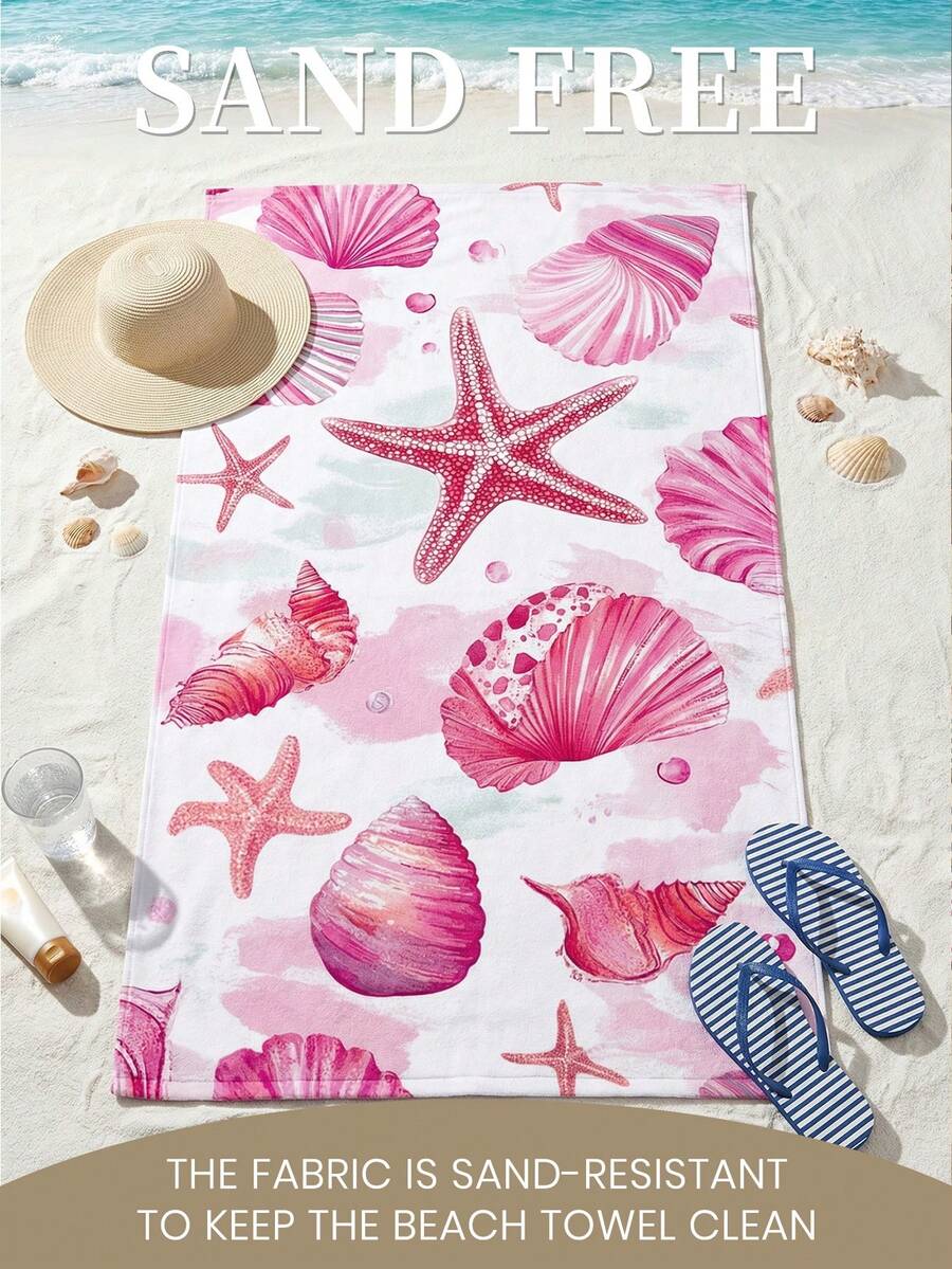 Blue Shell Print Beach Towel, Swimming Towel