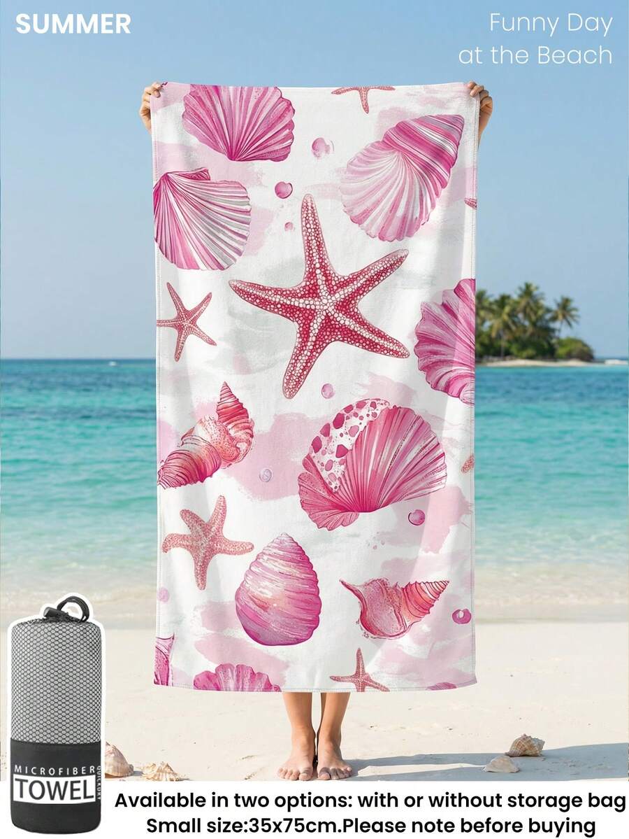 Blue Shell Print Beach Towel, Swimming Towel