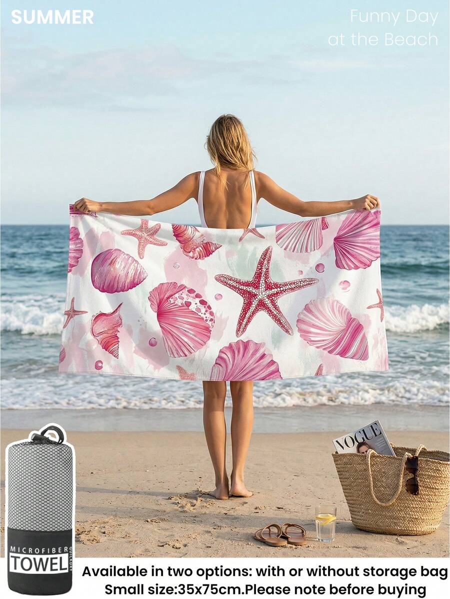 Blue Shell Print Beach Towel, Swimming Towel