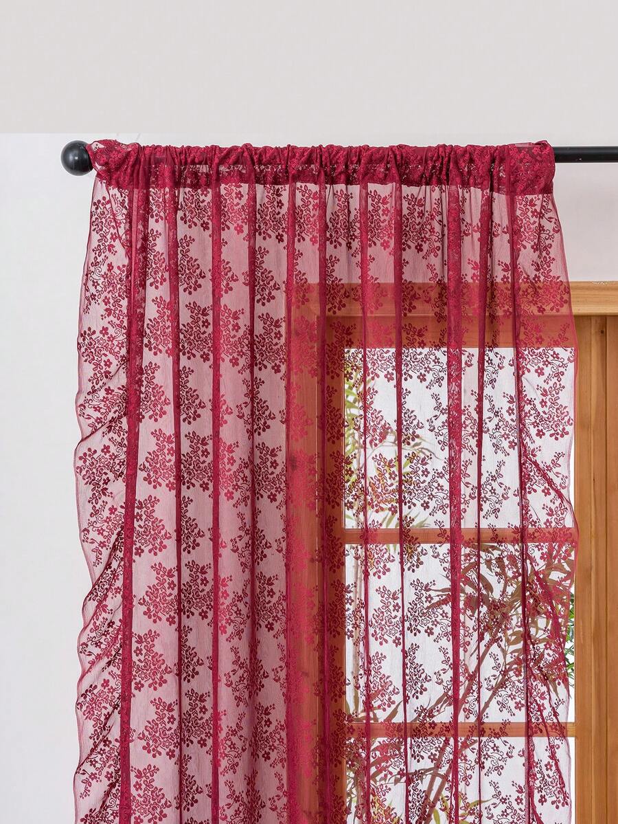 French Countryside Floral Lace Trim Curtain Sheer For Living Room