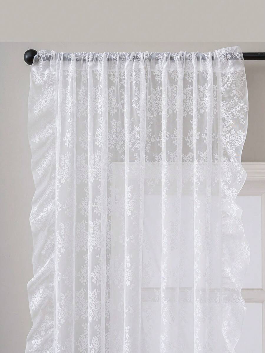 French Countryside Floral Lace Trim Curtain Sheer For Living Room