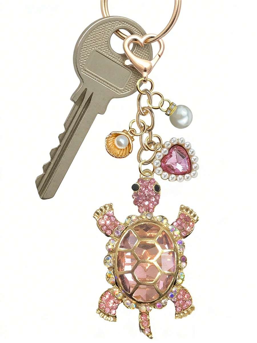 Zinc Alloy Turtle Pendant Keychain With Pearl
