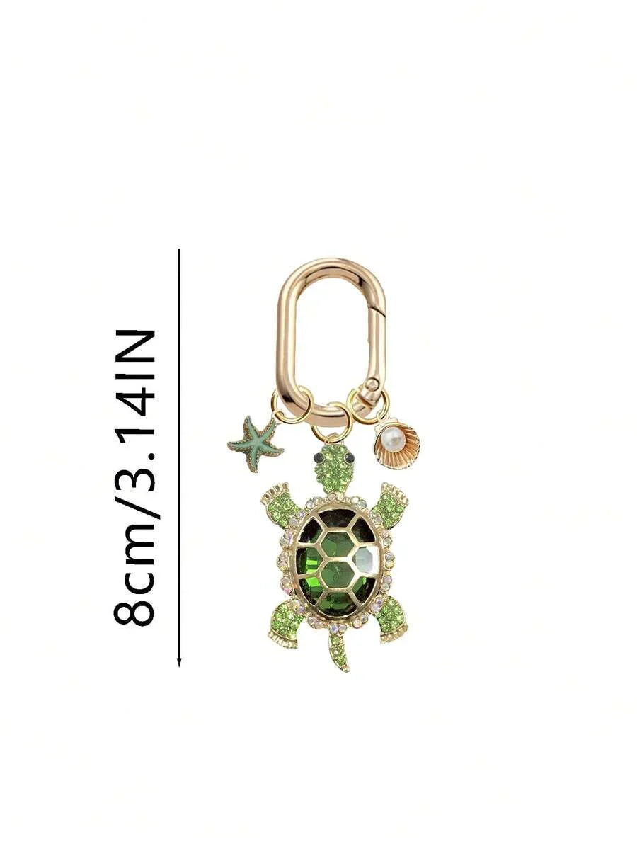 Zinc Alloy Turtle Pendant Keychain With Pearl