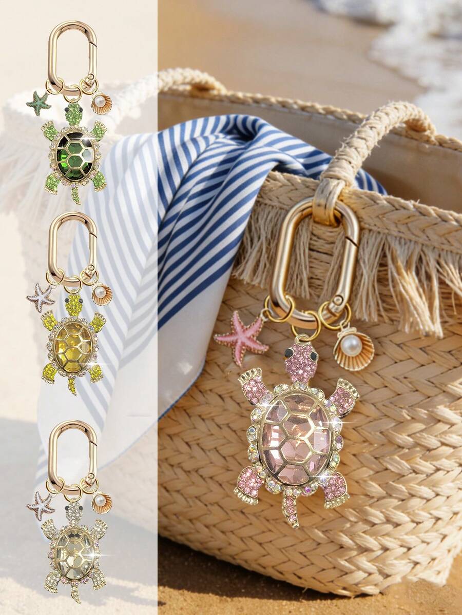Zinc Alloy Turtle Pendant Keychain With Pearl