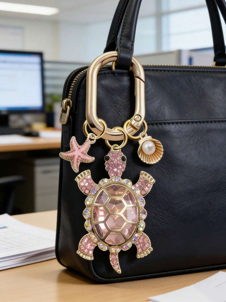 Zinc Alloy Turtle Pendant Keychain With Pearl