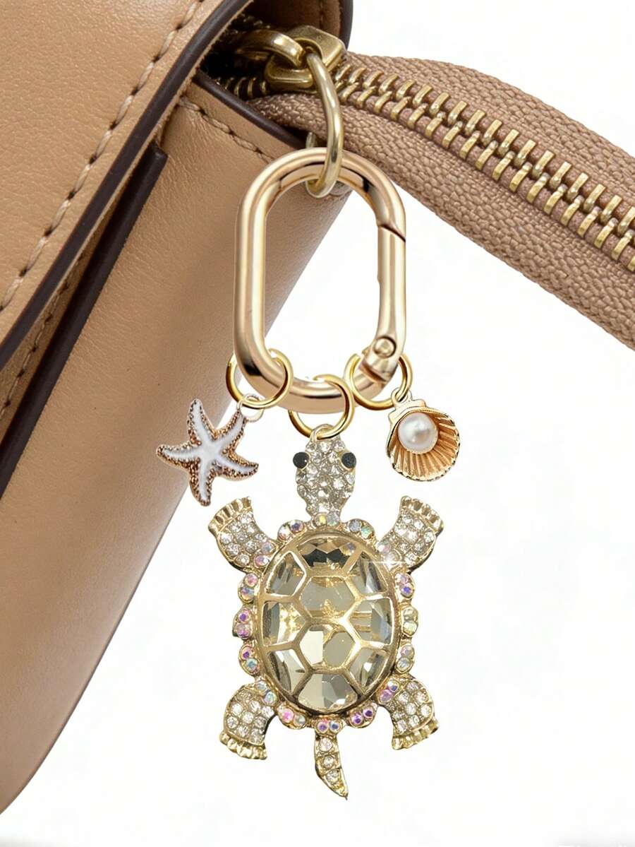 Zinc Alloy Turtle Pendant Keychain With Pearl