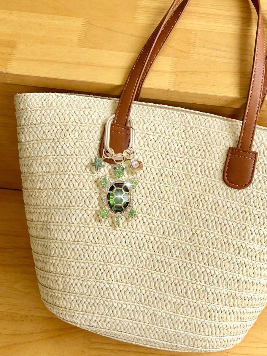 Zinc Alloy Turtle Pendant Keychain With Pearl