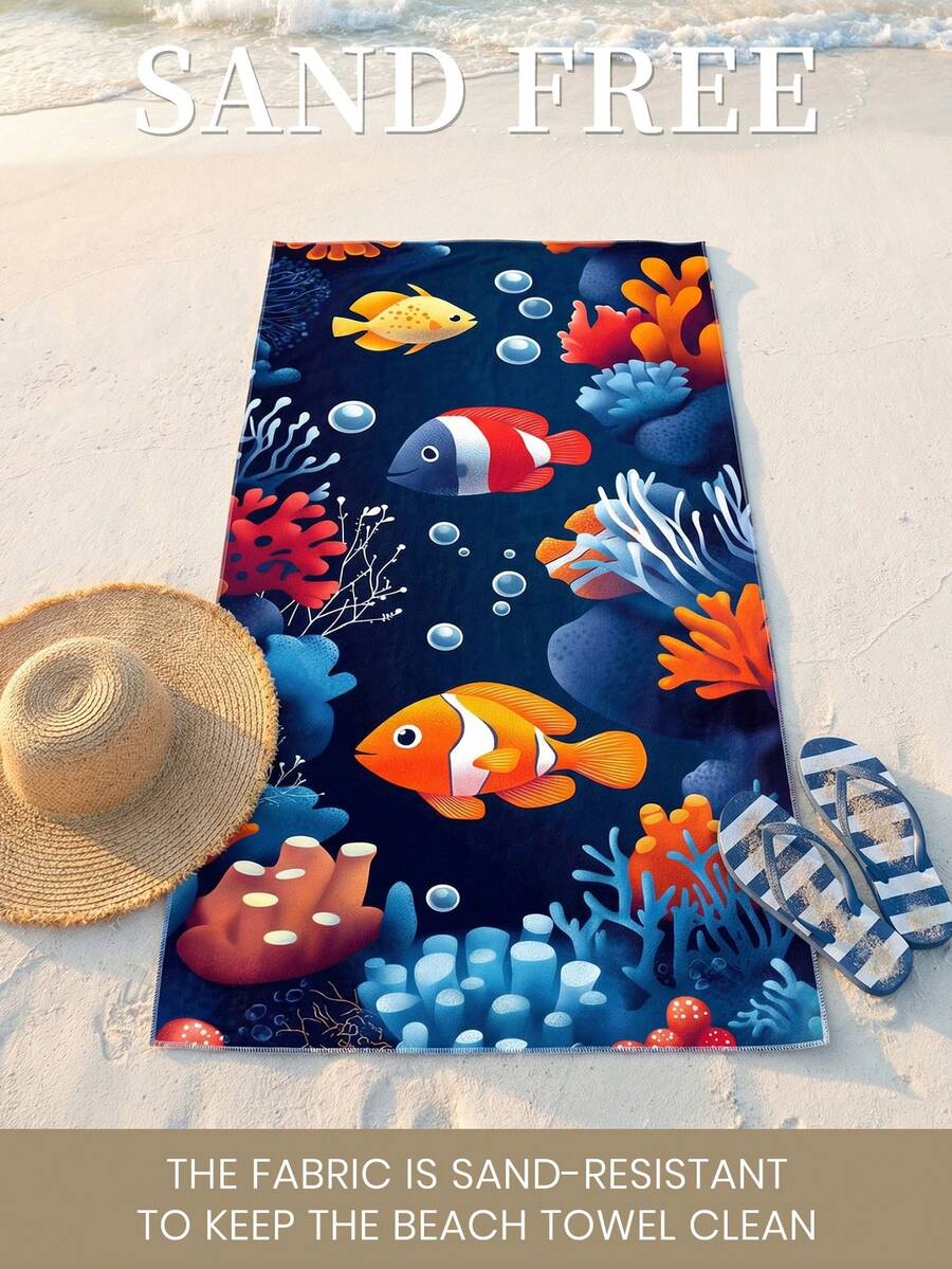 Blue Shell Print Beach Towel, Swimming Towel