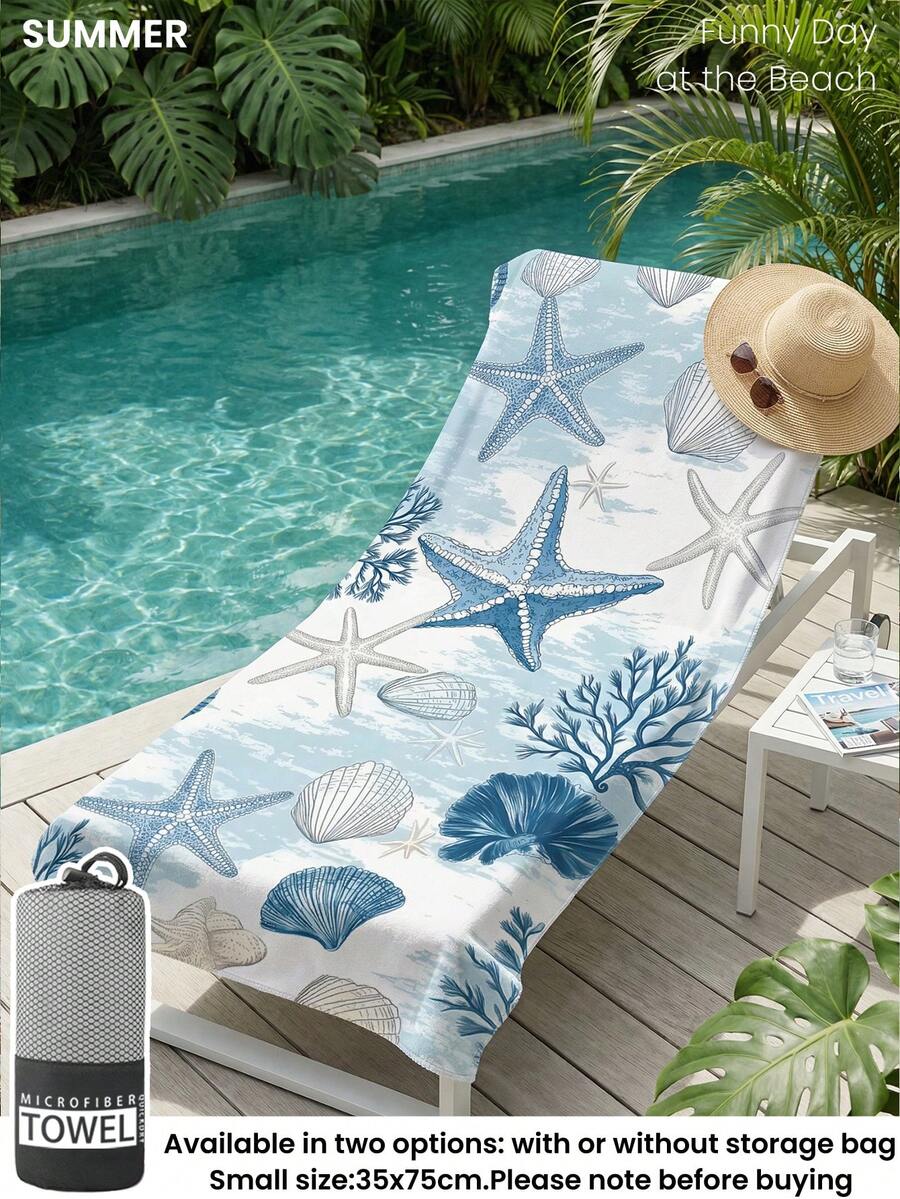 Blue Shell Print Beach Towel, Swimming Towel