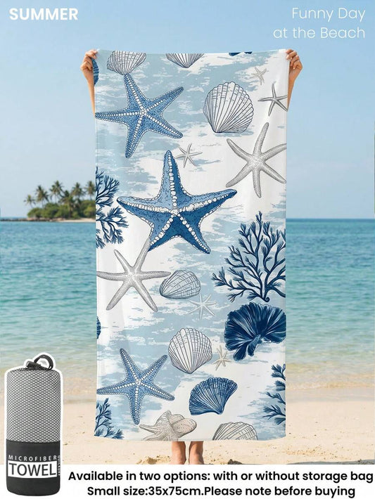 Blue Shell Print Beach Towel, Swimming Towel