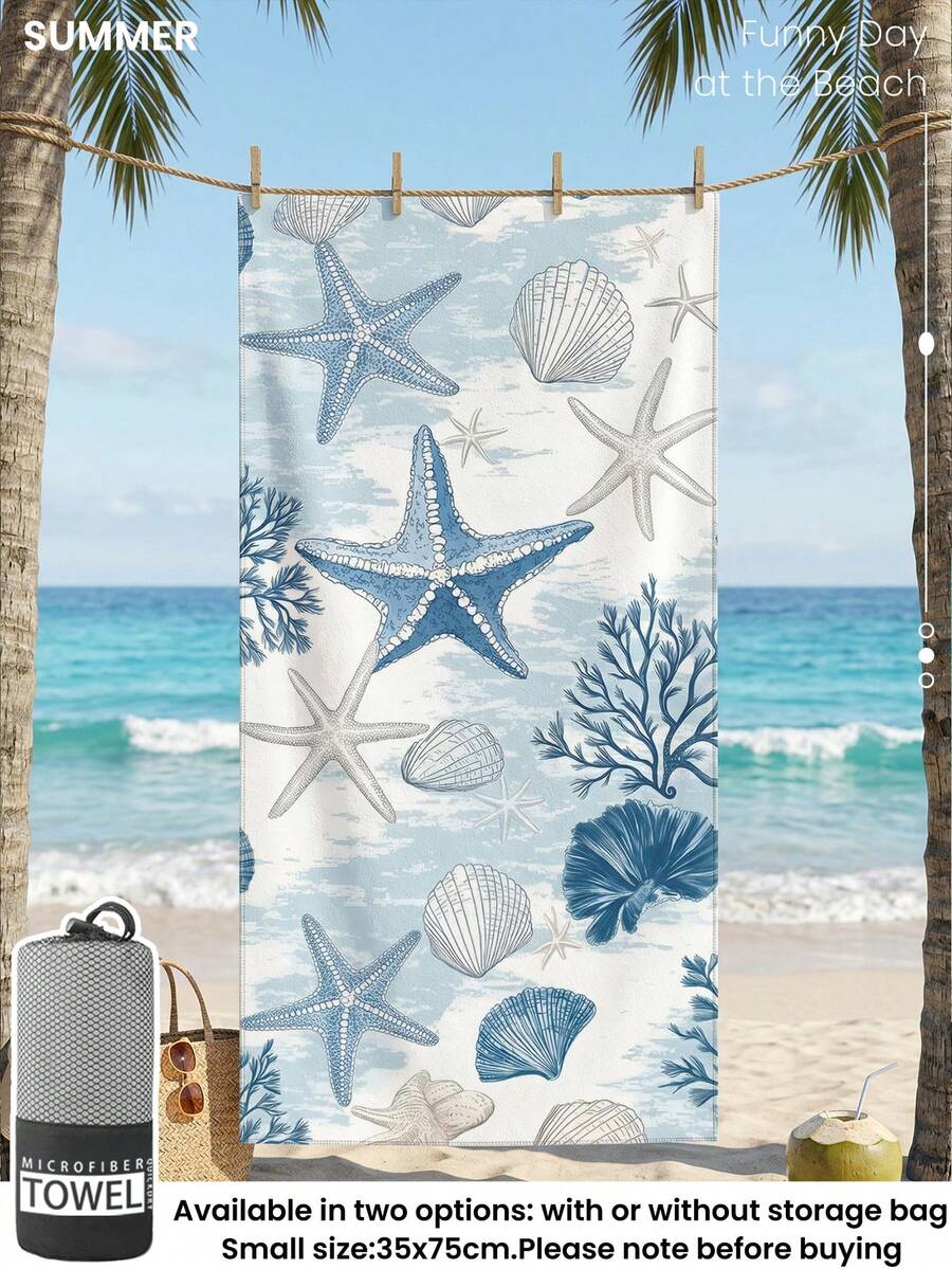 Blue Shell Print Beach Towel, Swimming Towel
