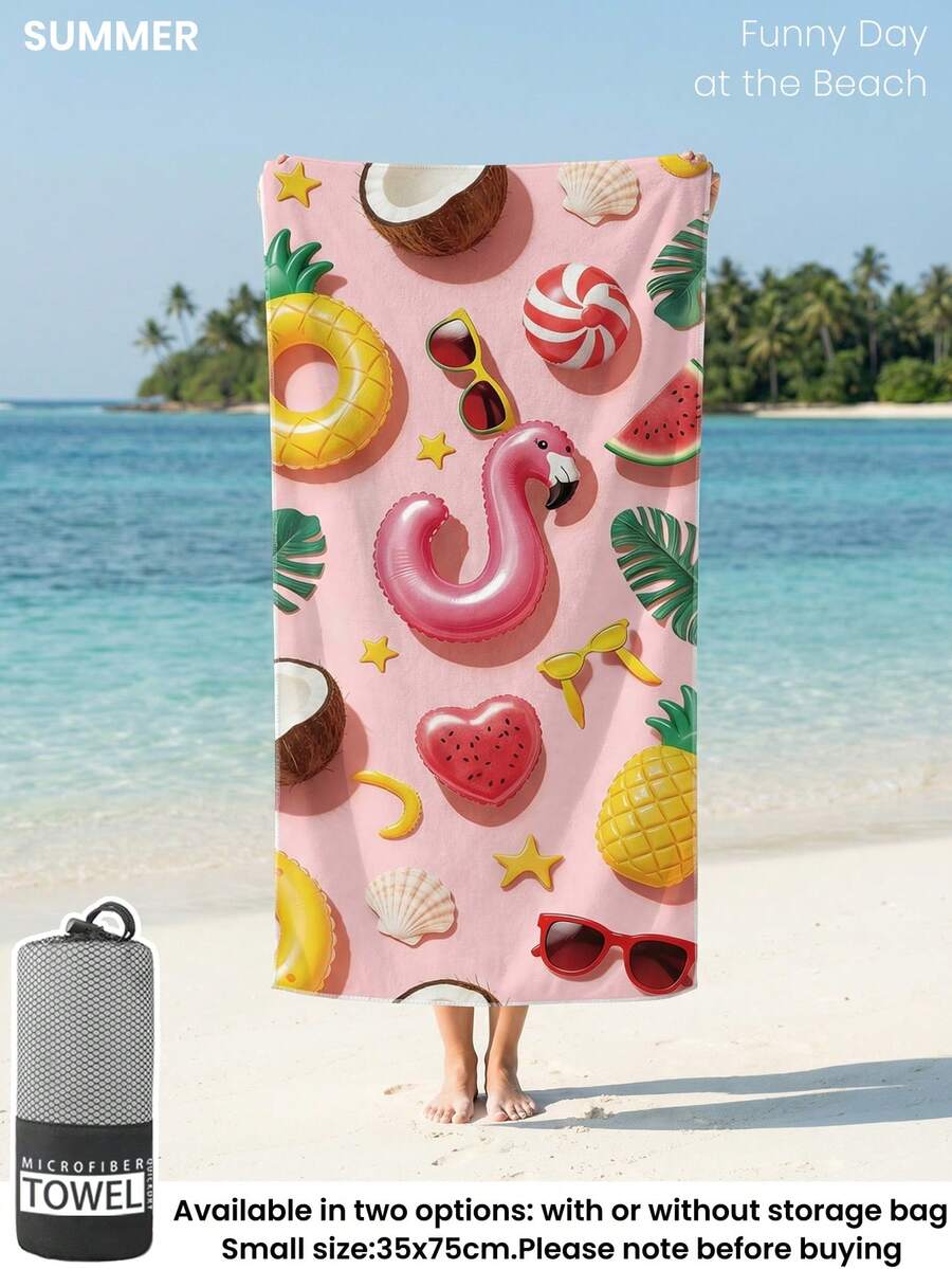 1pc Printed Beach Towel, Summer Fruit Pattern Swimwear