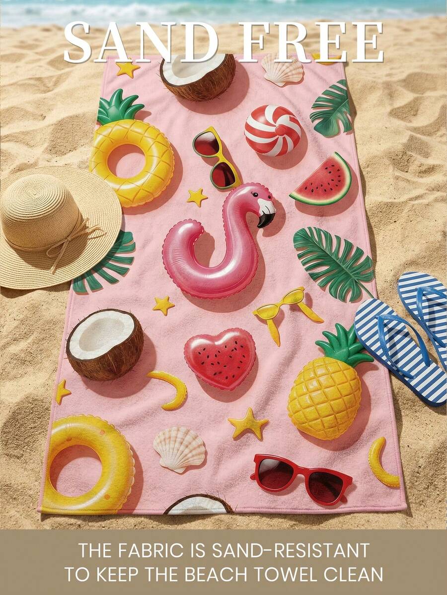 Printed Beach Towel, Flamingo Pattern Swimwear