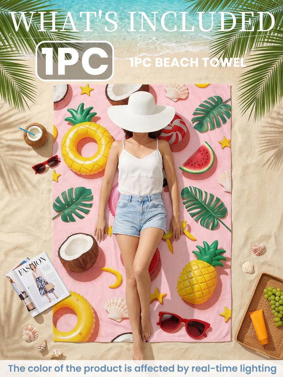 1pc Printed Beach Towel, Summer Fruit Pattern Swimwear