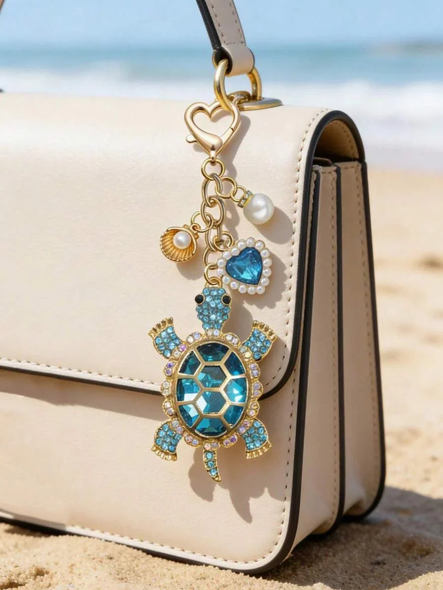 Zinc Alloy Turtle Pendant Keychain With Pearl