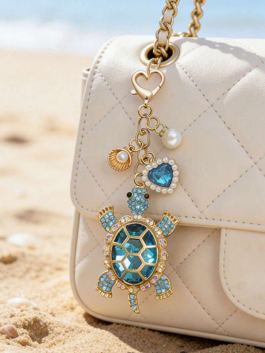 Zinc Alloy Turtle Pendant Keychain With Pearl