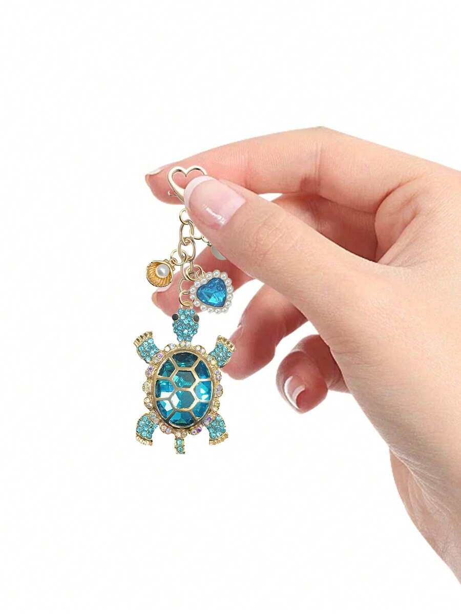 Zinc Alloy Turtle Pendant Keychain With Pearl