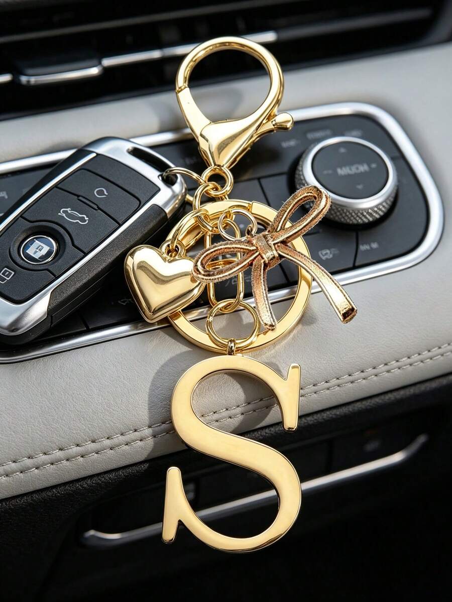 Elegant Metal Heart-Shaped Letter Keychain