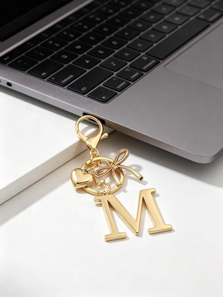 Elegant Metal Heart-Shaped Letter Keychain