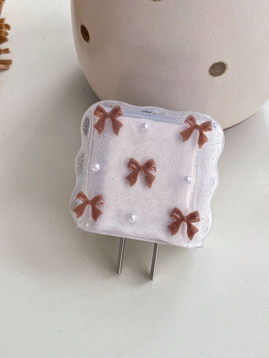 Purple Bow & White Pearl Design Charging Accessory Set