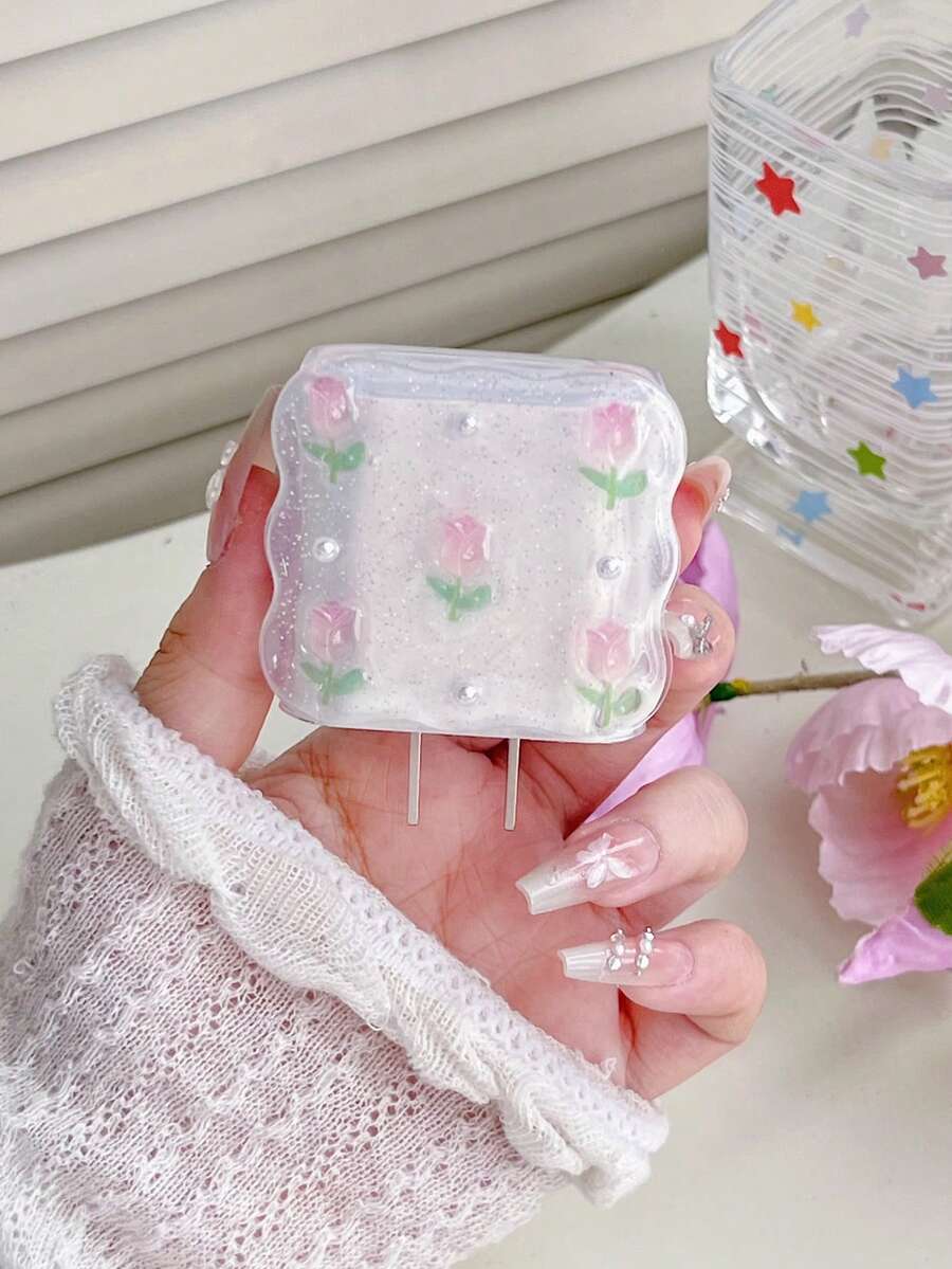 Purple Bow & White Pearl Design Charging Accessory Set