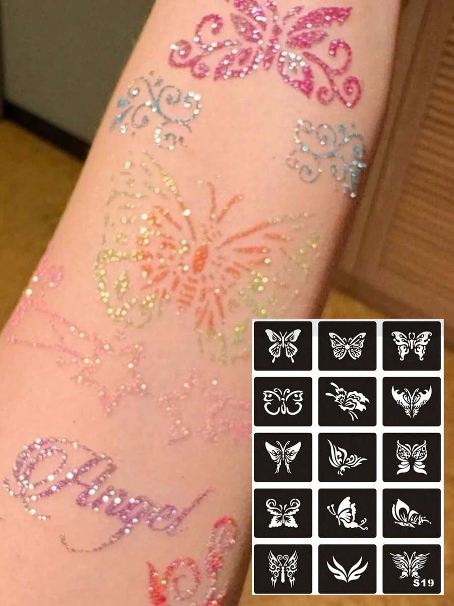 1/2 Pack Reusable Hollow Butterfly Pattern Stencils With Tweezers