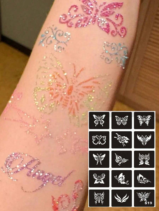 1/2 Pack Reusable Hollow Butterfly Pattern Stencils With Tweezers