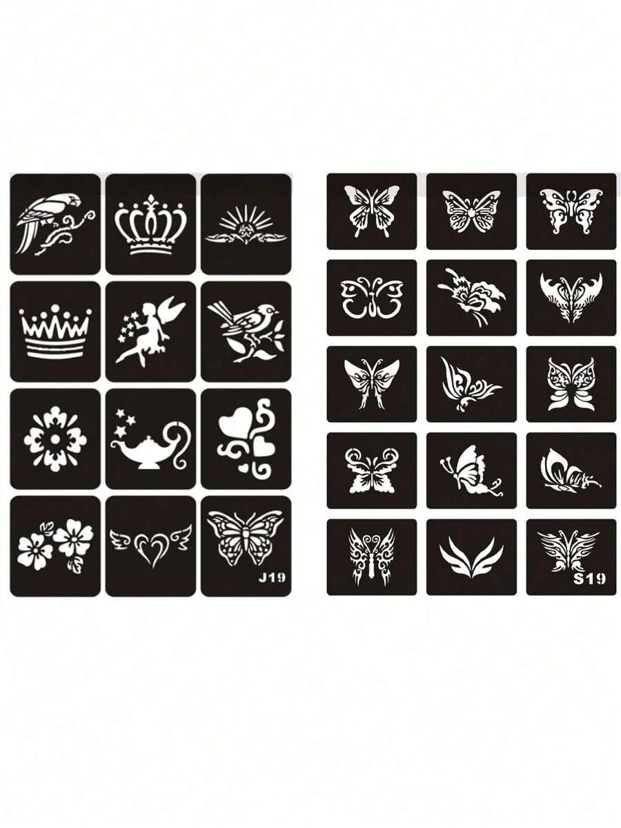 1/2 Pack Reusable Hollow Butterfly Pattern Stencils With Tweezers