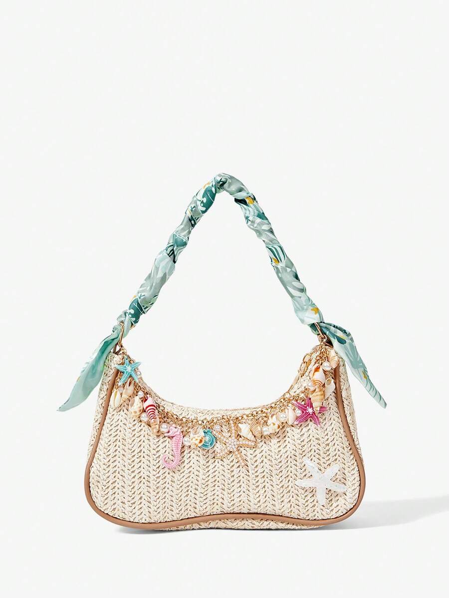 ROMWE Fairycore Summer Beach Starfish Series Woven Shoulder Bag