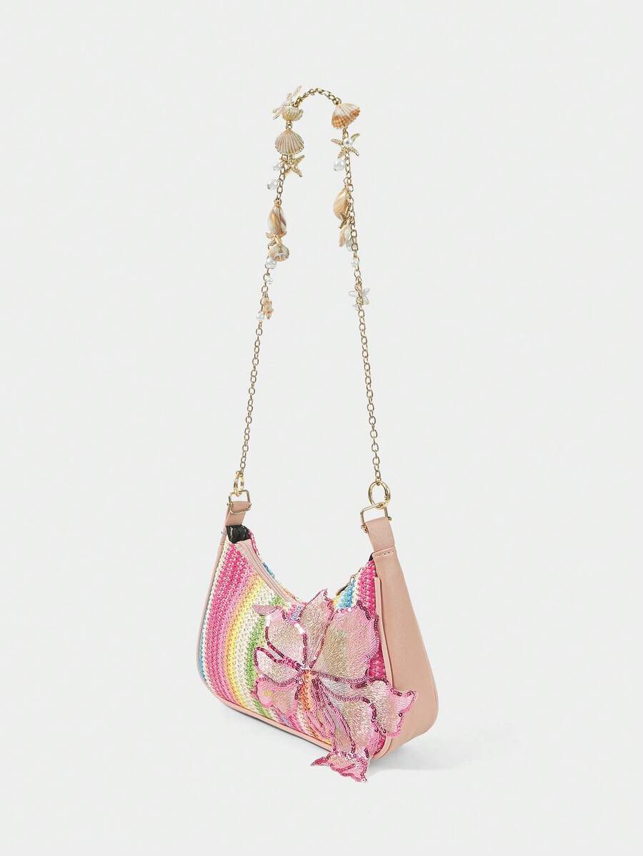ROMWE Fairycore Summer Beach Starfish Series Woven Shoulder Bag