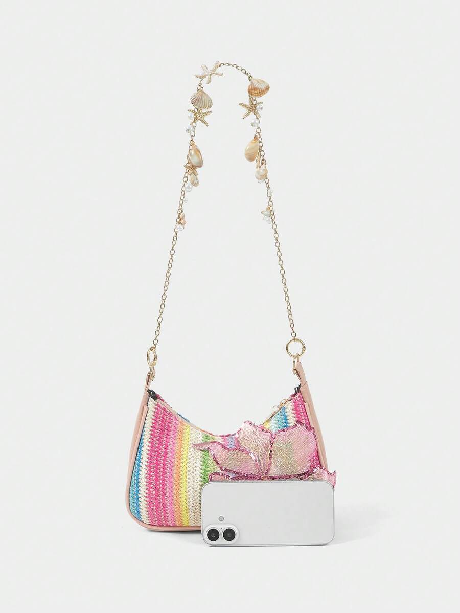 ROMWE Fairycore Summer Beach Starfish Series Woven Shoulder Bag