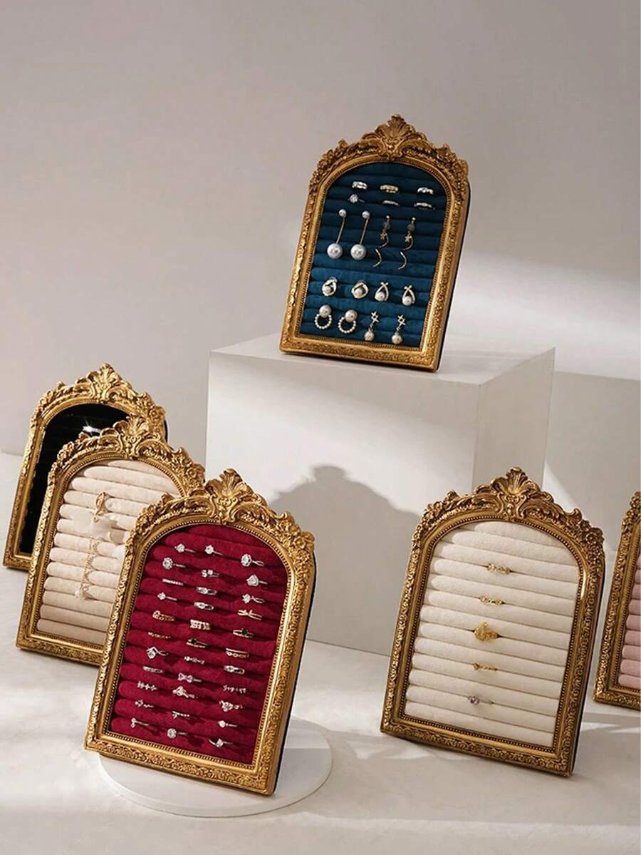 Vintage Resin Scroll Velvet Jewelry Storage Rack
