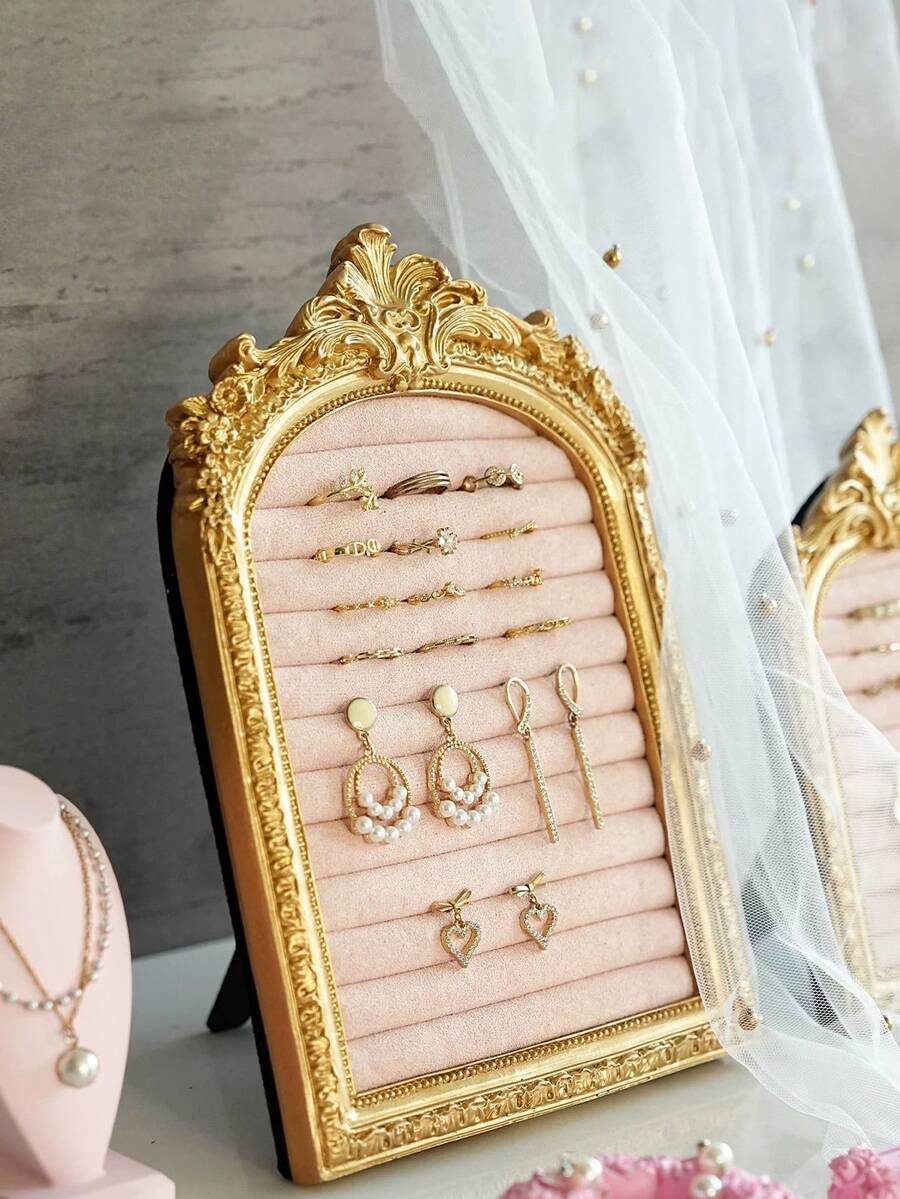 Vintage Resin Scroll Velvet Jewelry Storage Rack
